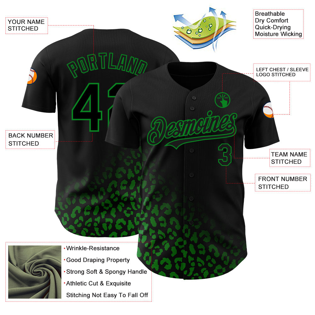 Custom Black Grass Green 3D Pattern Design Leopard Print Fade Fashion Authentic Baseball Jersey T-Shirts,... (Image 3)