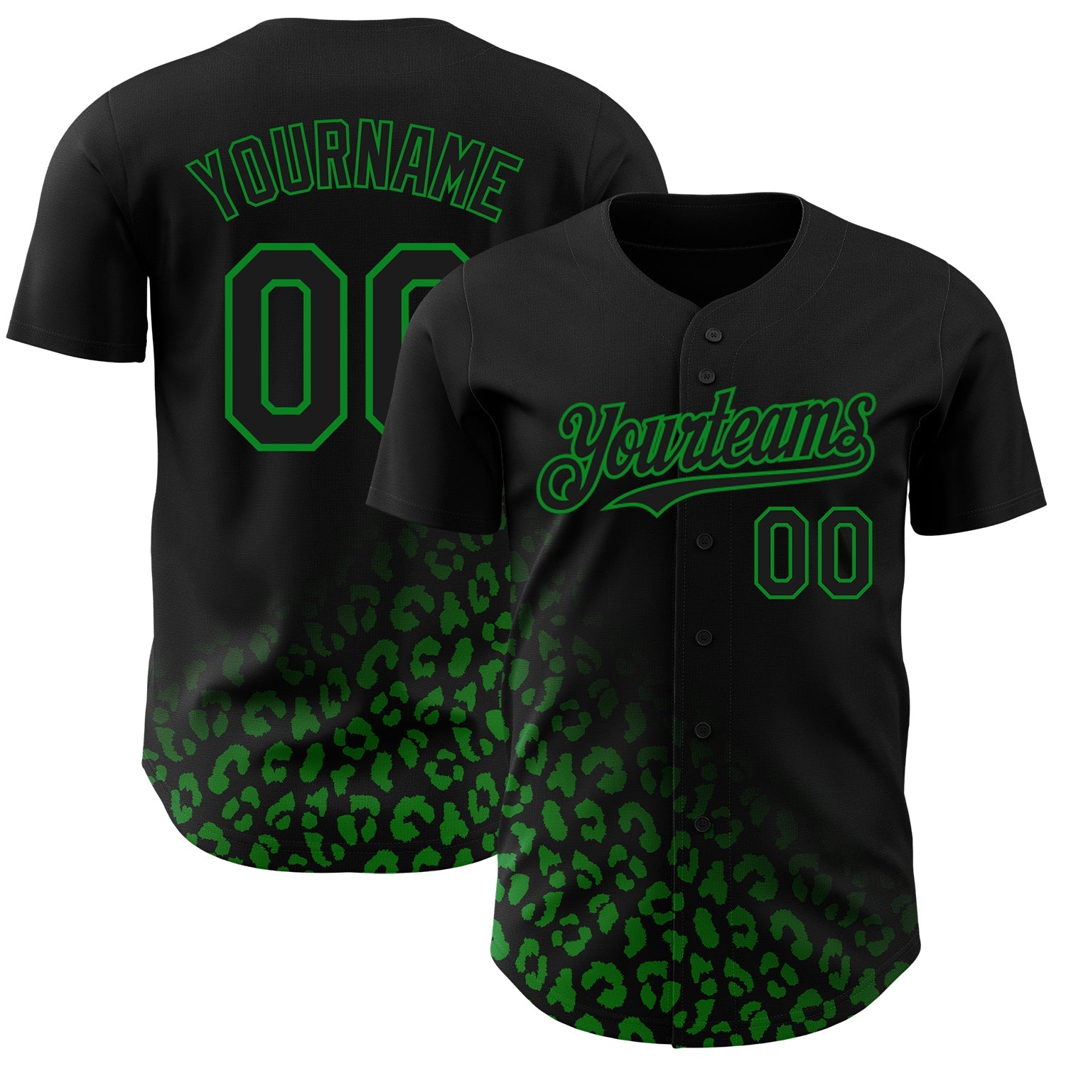 Custom Black Grass Green 3D Pattern Design Leopard Print Fade Fashion Authentic Baseball Jersey T-Shirts,... (Image 1)