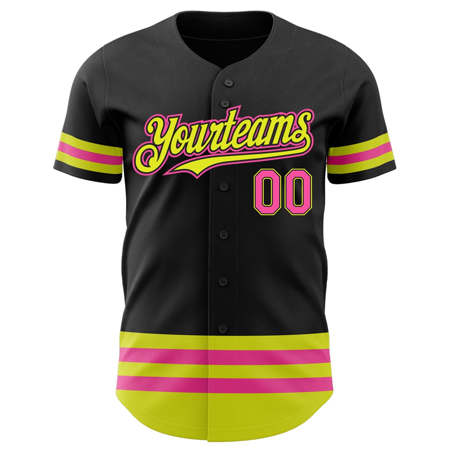 Custom Black Pink-Neon Yellow Line Authentic Baseball Jersey T-Shirts, Hoodie, Sweatshirt | WearSparks.com (Image 2)