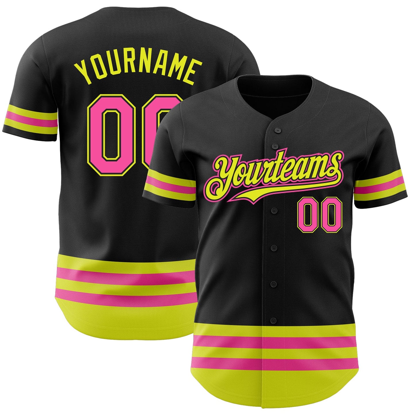 Custom Black Pink-Neon Yellow Line Authentic Baseball Jersey T-Shirts, Hoodie, Sweatshirt | WearSparks.com (Image 1)