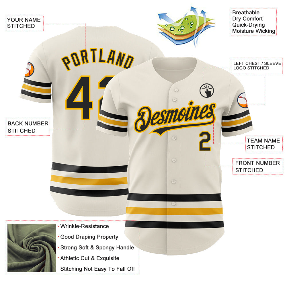Custom Cream Black-Gold Line Authentic Baseball Jersey T-Shirts, Hoodie, Sweatshirt | WearSparks.com (Image 3)