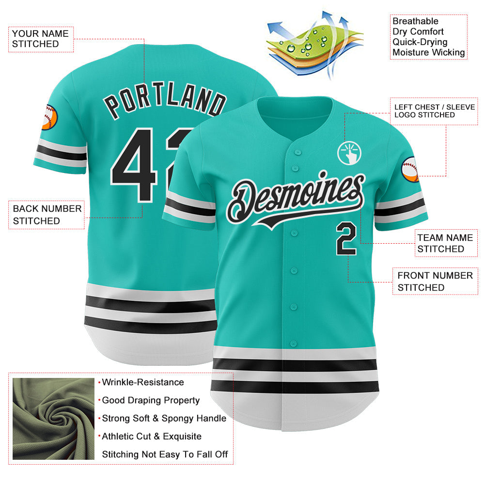 Custom Aqua Black-White Line Authentic Baseball Jersey T-Shirts, Hoodie, Sweatshirt | WearSparks.com (Image 3)