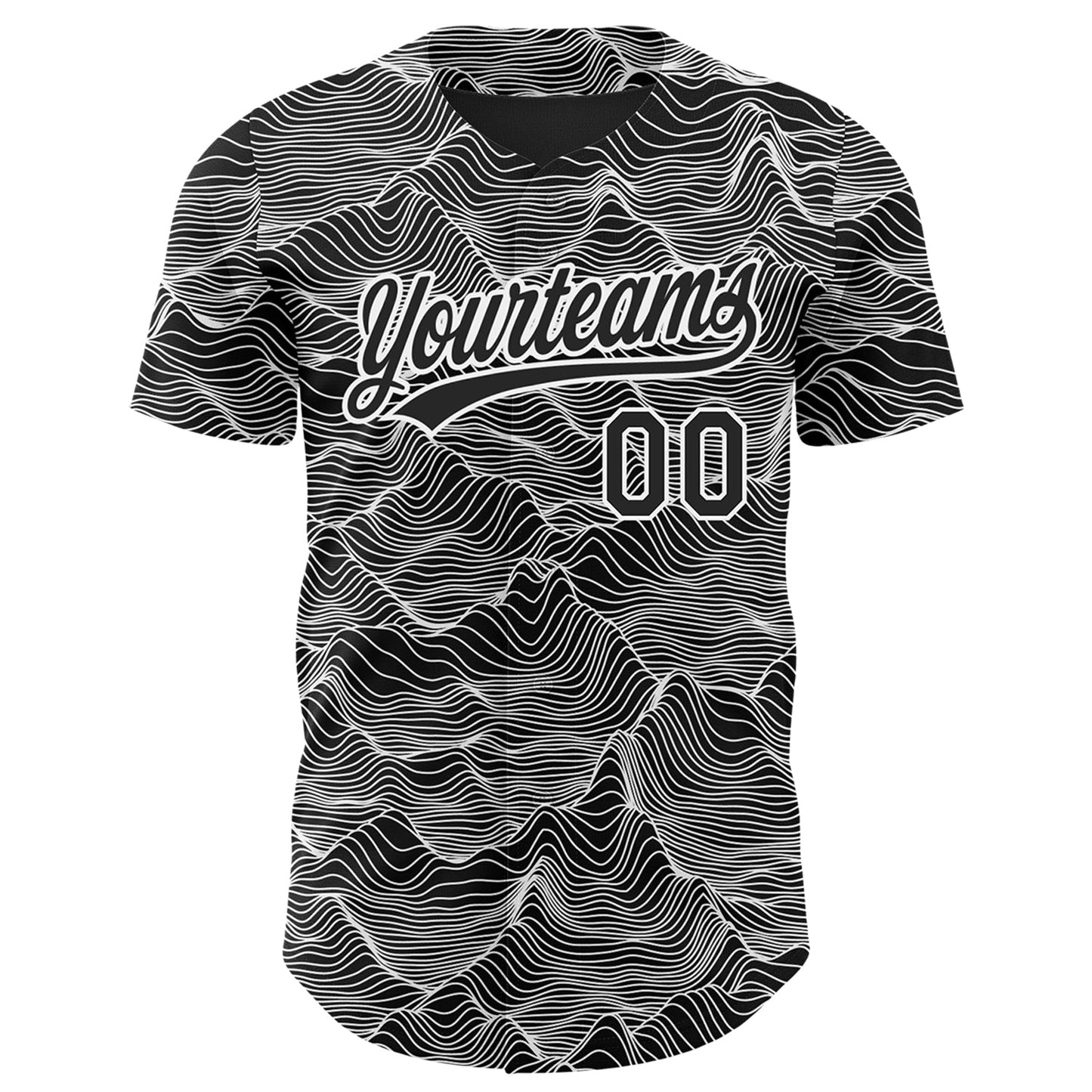 Custom Black White 3D Pattern Design Abstract Mountains Authentic Baseball Jersey T-Shirts, Hoodie, Sweatshirt (Image 2)