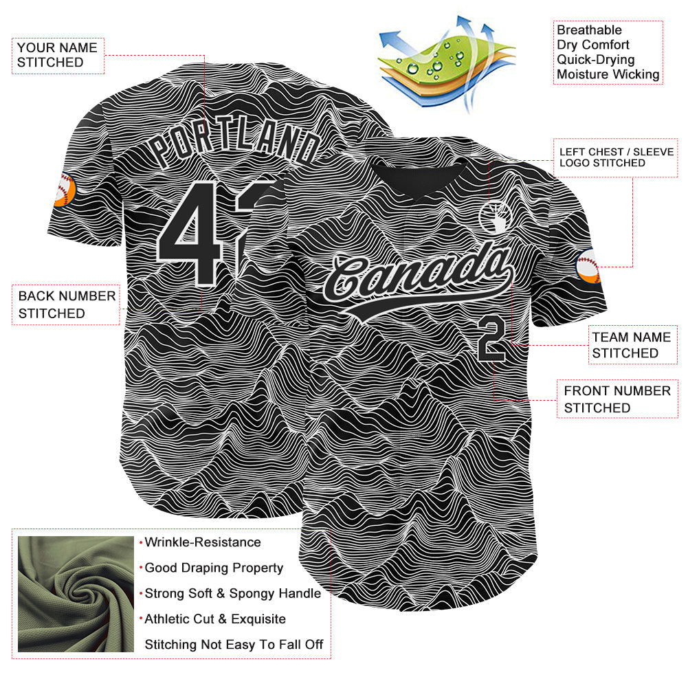 Custom Black White 3D Pattern Design Abstract Mountains Authentic Baseball Jersey T-Shirts, Hoodie, Sweatshirt (Image 3)