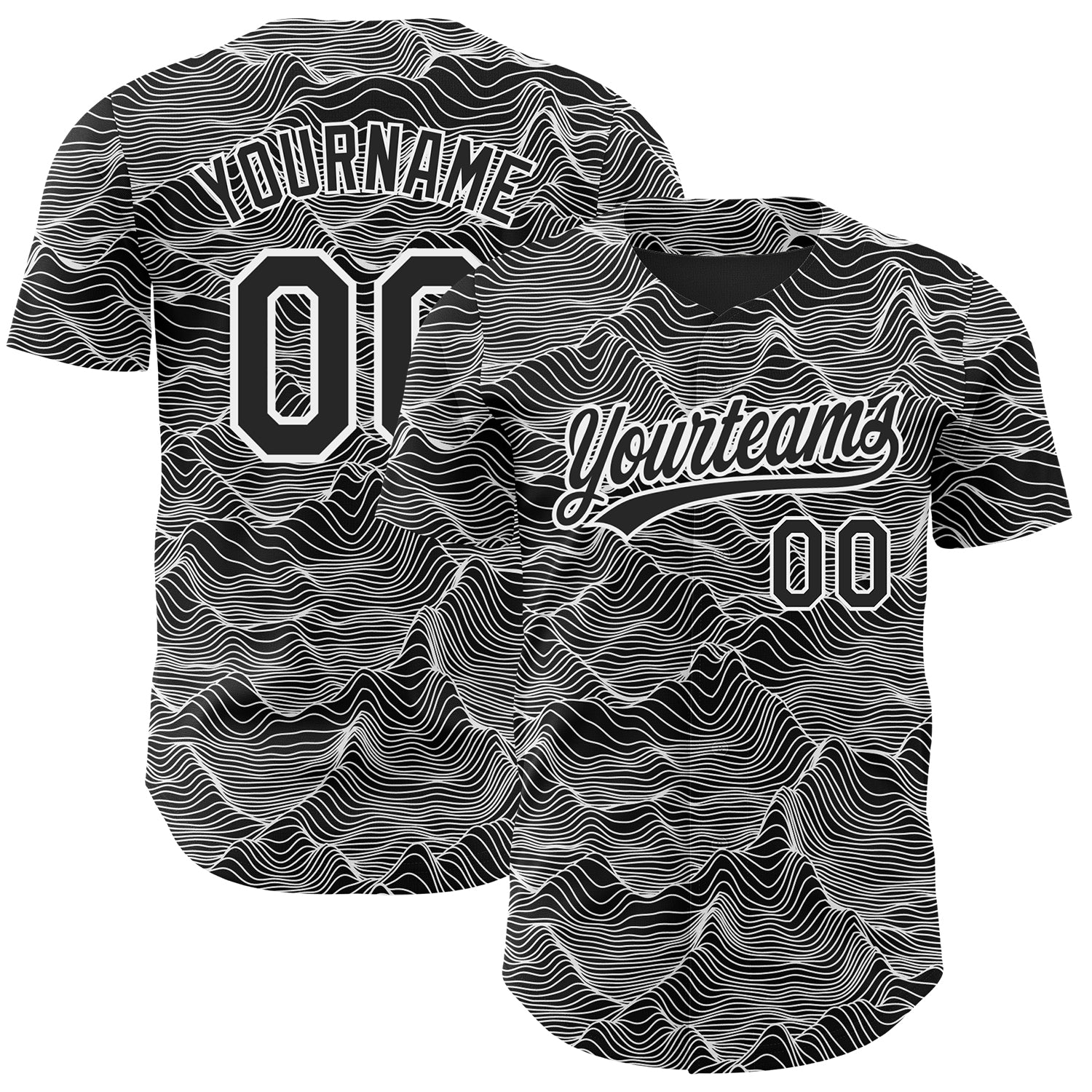 Custom Black White 3D Pattern Design Abstract Mountains Authentic Baseball Jersey T-Shirts, Hoodie, Sweatshirt (Image 1)