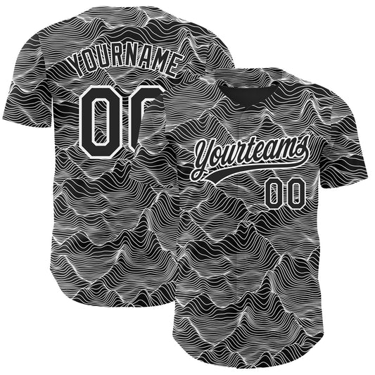 Custom Black White 3D Pattern Design Abstract Mountains Authentic Baseball Jersey T-Shirts, Hoodie, Sweatshirt (Image 1)