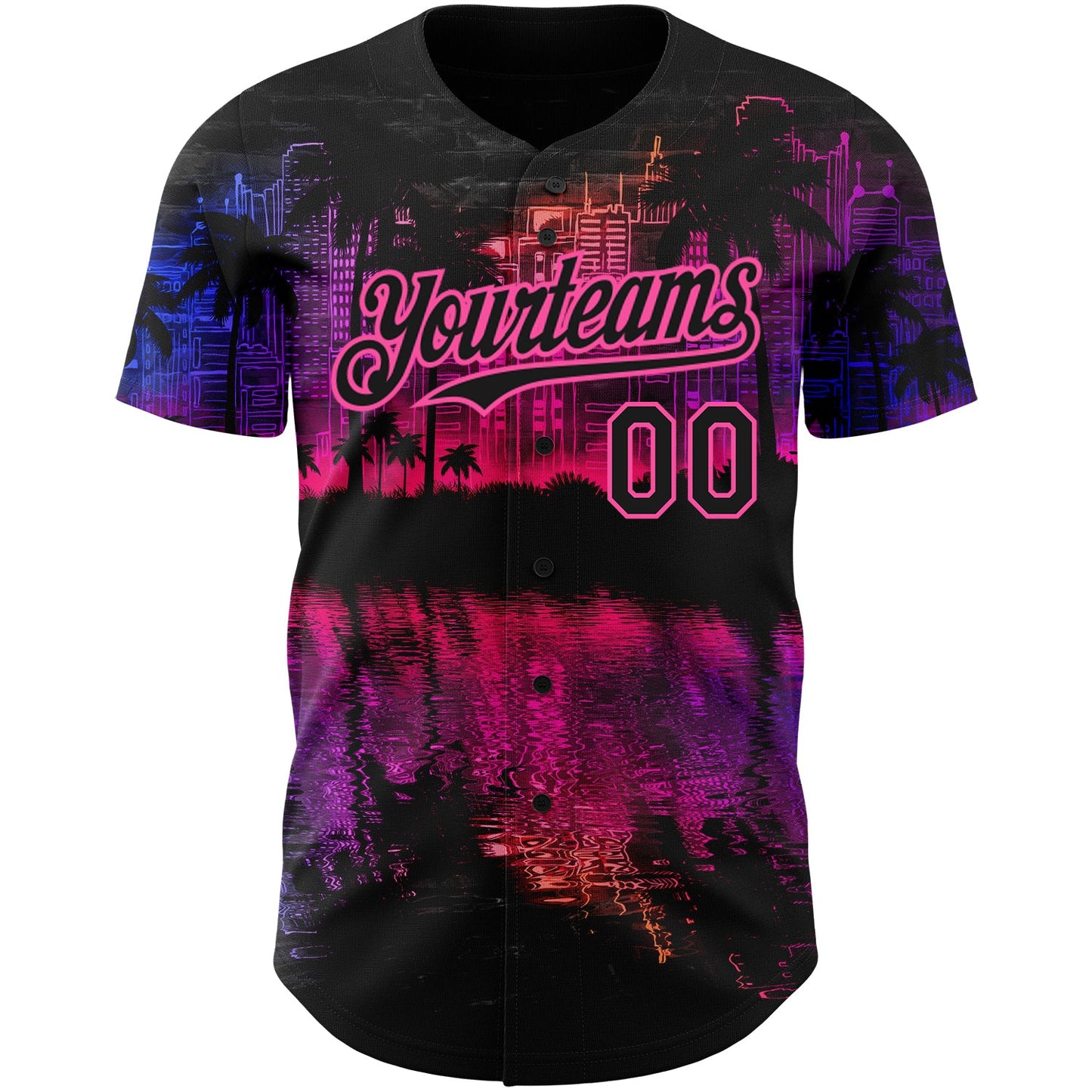 Custom Black Pink 3D Pattern Design Hawaii Palm Trees Authentic Baseball Jersey T-Shirts, Hoodie, Sweatshirt (Image 2)