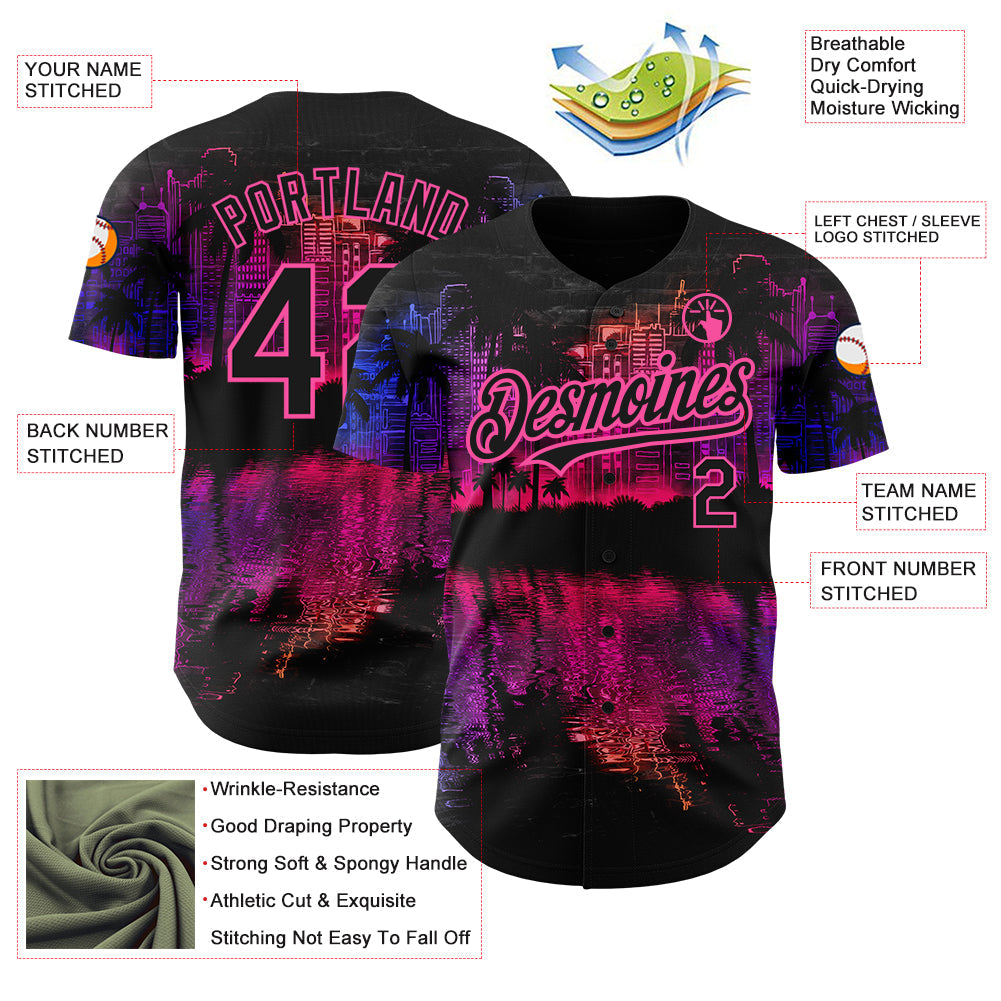Custom Black Pink 3D Pattern Design Hawaii Palm Trees Authentic Baseball Jersey T-Shirts, Hoodie, Sweatshirt (Image 3)