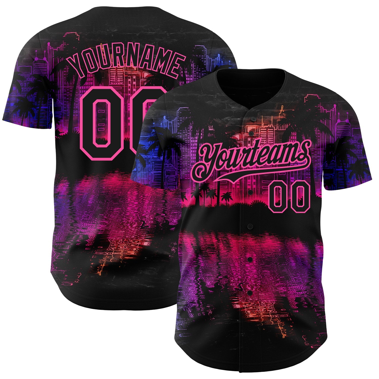 Custom Black Pink 3D Pattern Design Hawaii Palm Trees Authentic Baseball Jersey T-Shirts, Hoodie, Sweatshirt (Image 1)