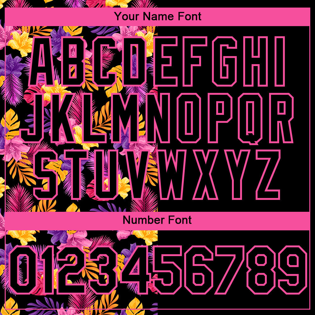 Custom Black Pink 3D Pattern Design Tropical Flower And Hawaii Palm Leaves Authentic Baseball Jersey T-Shirts,... (Image 5)
