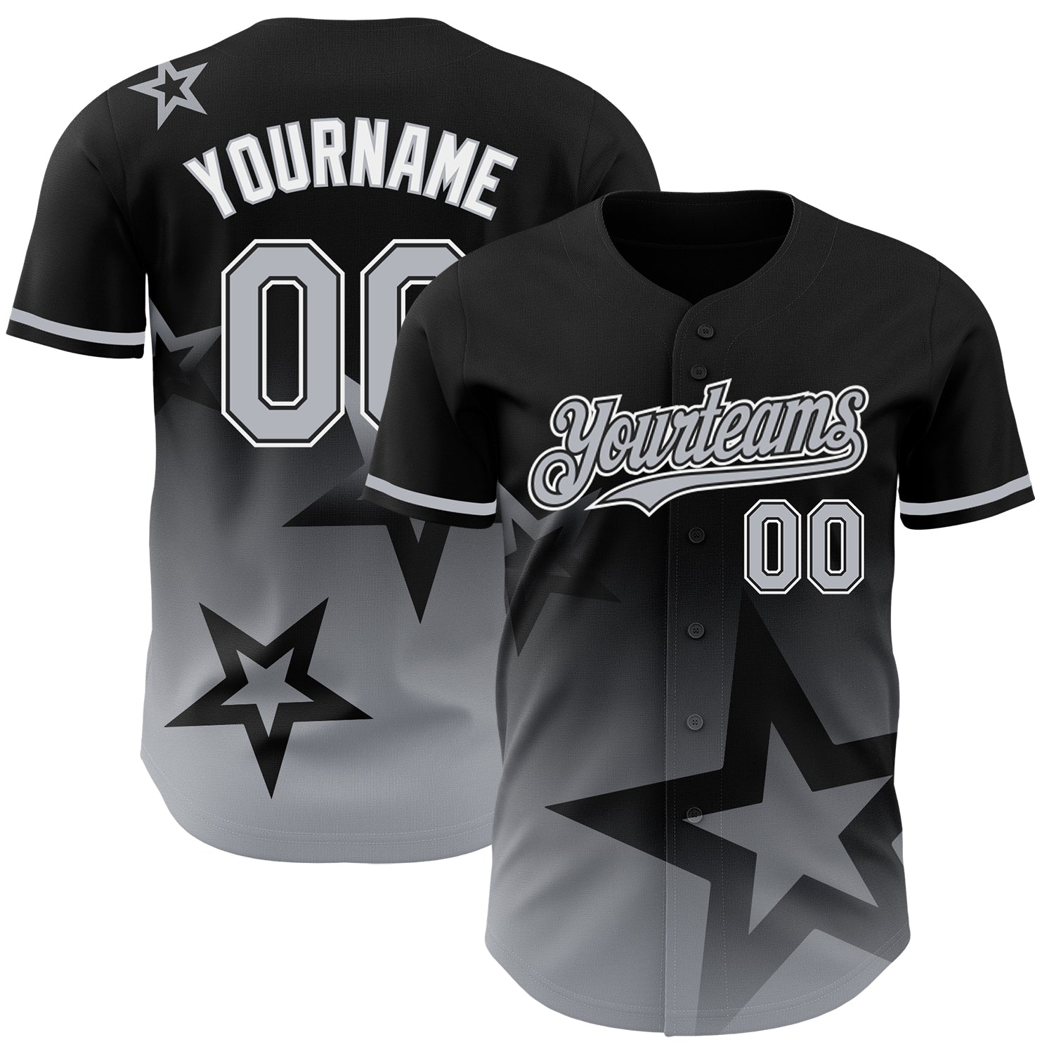 Custom Black Gray-White 3D Pattern Design Gradient Style Twinkle Star Authentic Baseball Jersey T-Shirts,... (Image 1)