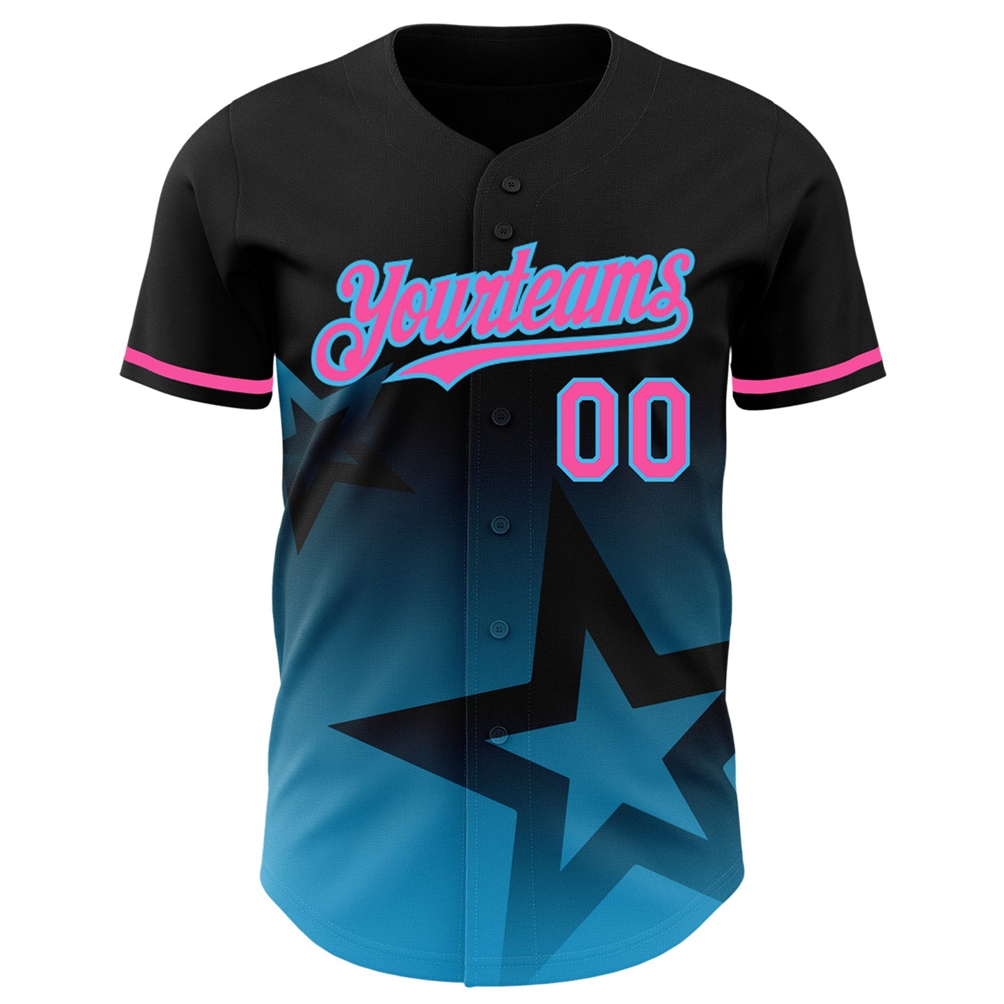 Custom Black Pink-Sky Blue 3D Pattern Design Gradient Style Twinkle Star Authentic Baseball Jersey T-Shirts,... (Image 3)