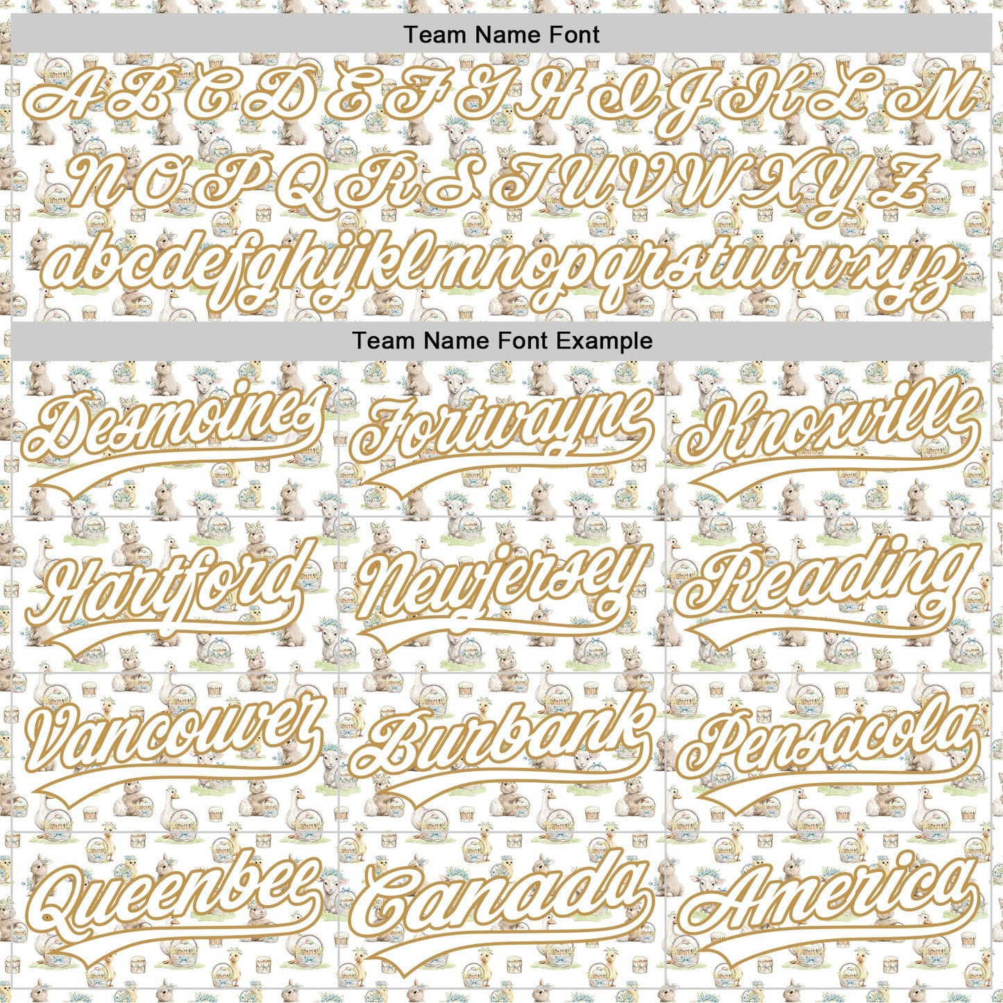 Custom White Old Gold 3D Pattern Design Animal Rabbit Sheep Chicken And Duck Authentic Baseball Jersey
