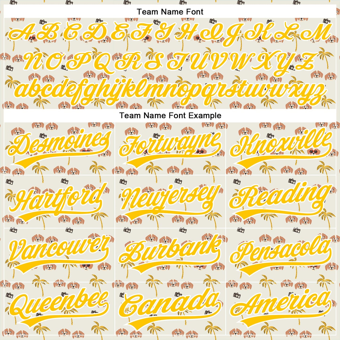 Custom White Yellow 3D Pattern Design Animal Dog And Hawaii Palm Trees Authentic Baseball Jersey