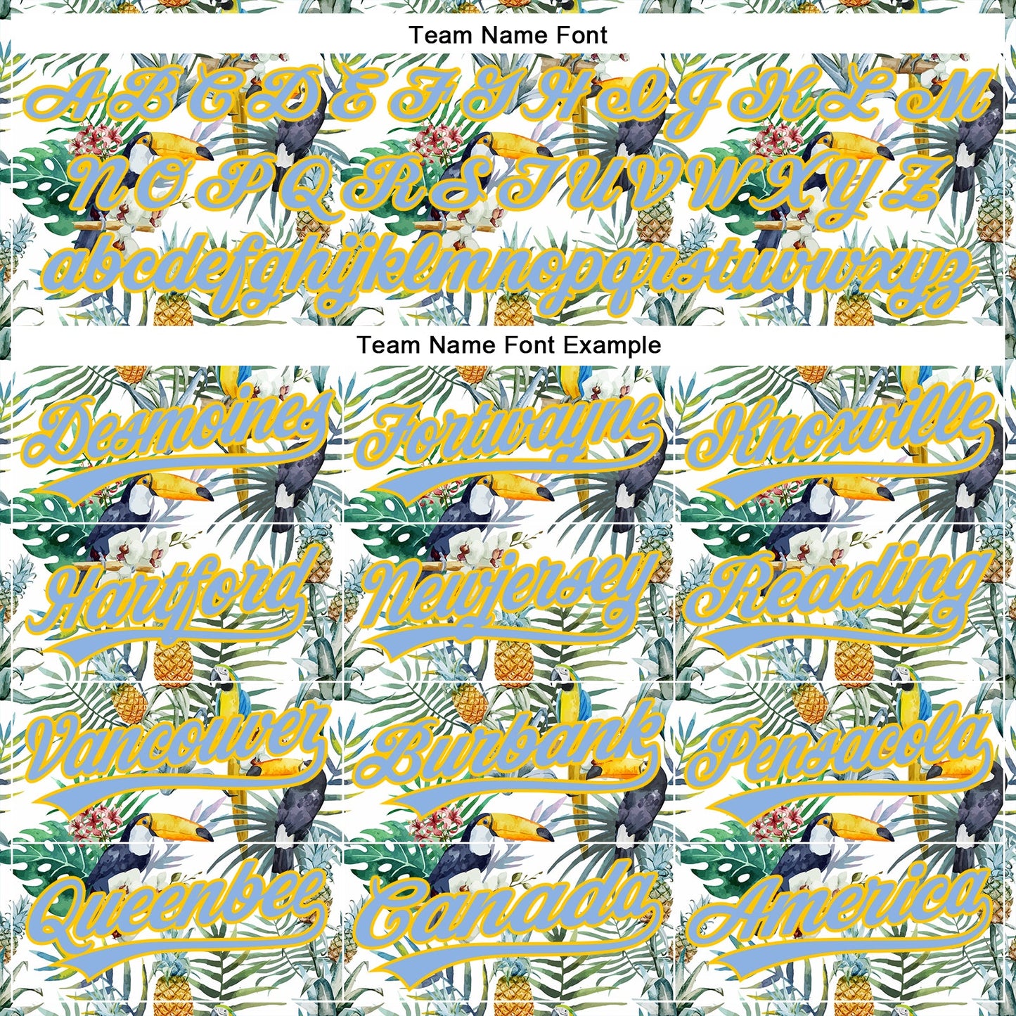 Custom White Light Blue-Yellow 3D Pattern Design Animal Toucan And Tropical Hawaii Palm Leaves Authentic Baseball Jersey