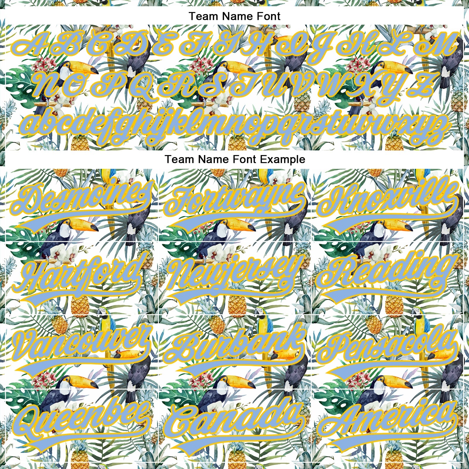 Custom White Light Blue-Yellow 3D Pattern Design Animal Toucan And Tropical Hawaii Palm Leaves Authentic Baseball Jersey