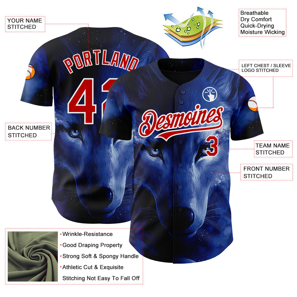 Custom Black Red-White 3D Pattern Design Animal Wolf Authentic Baseball Jersey T-Shirts, Hoodie, Sweatshirt (Image 3)