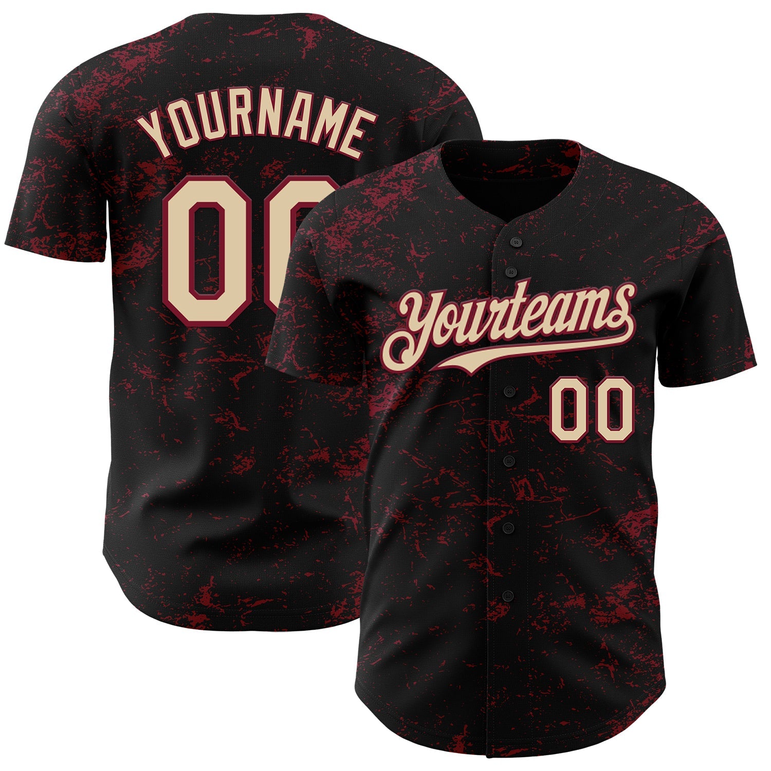 Custom Black City Cream-Crimson 3D Pattern Design Abstract Splatter Texture Authentic Baseball Jersey T-Shirts,... (Image 1)