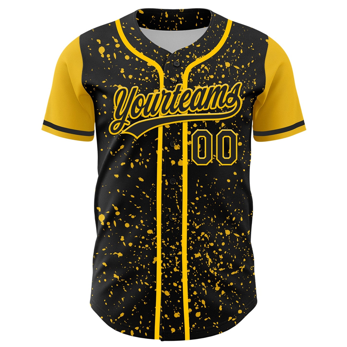 Custom Black Yellow 3D Pattern Design Abstract Splatter Ink Authentic Baseball Jersey T-Shirts, Hoodie, Sweatshirt (Image 2)