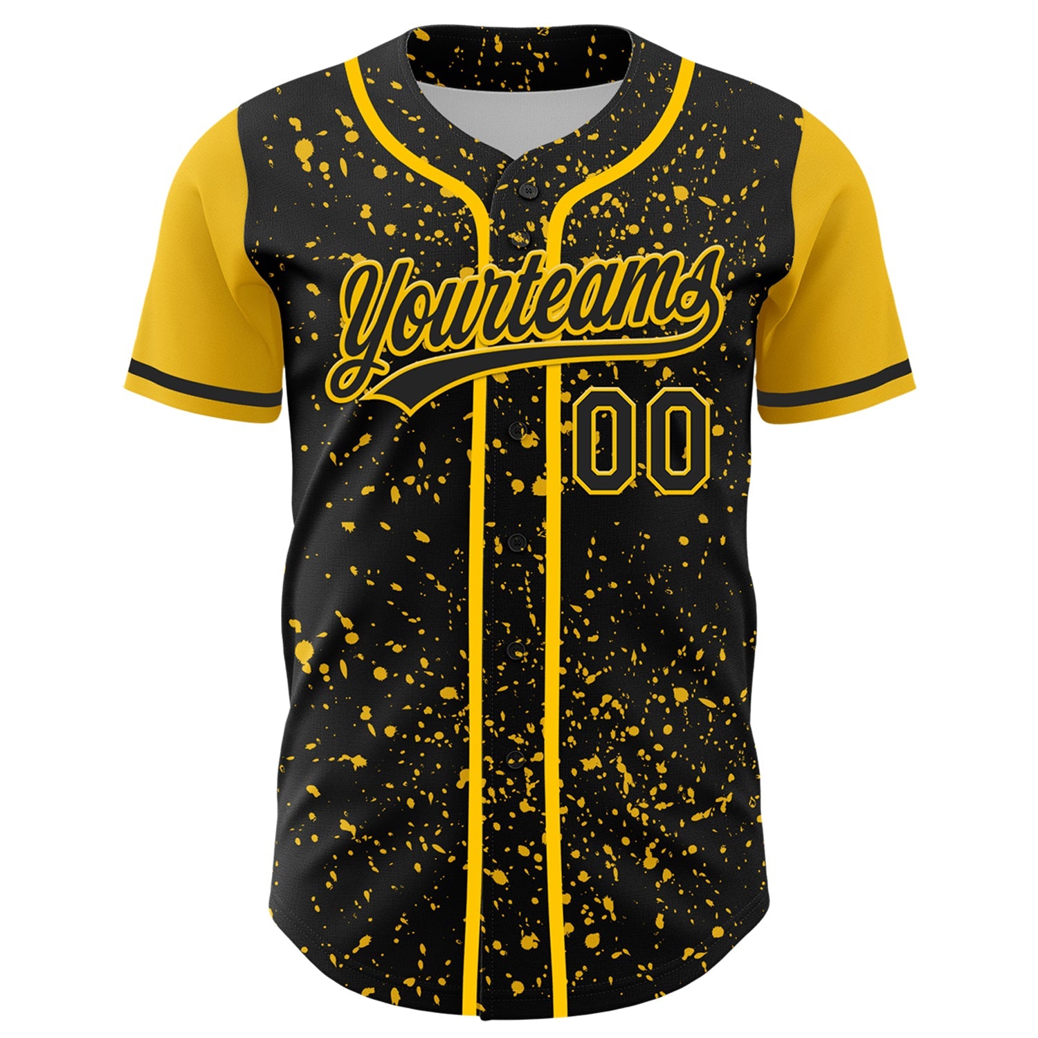 Custom Black Yellow 3D Pattern Design Abstract Splatter Ink Authentic Baseball Jersey T-Shirts, Hoodie, Sweatshirt (Image 2)