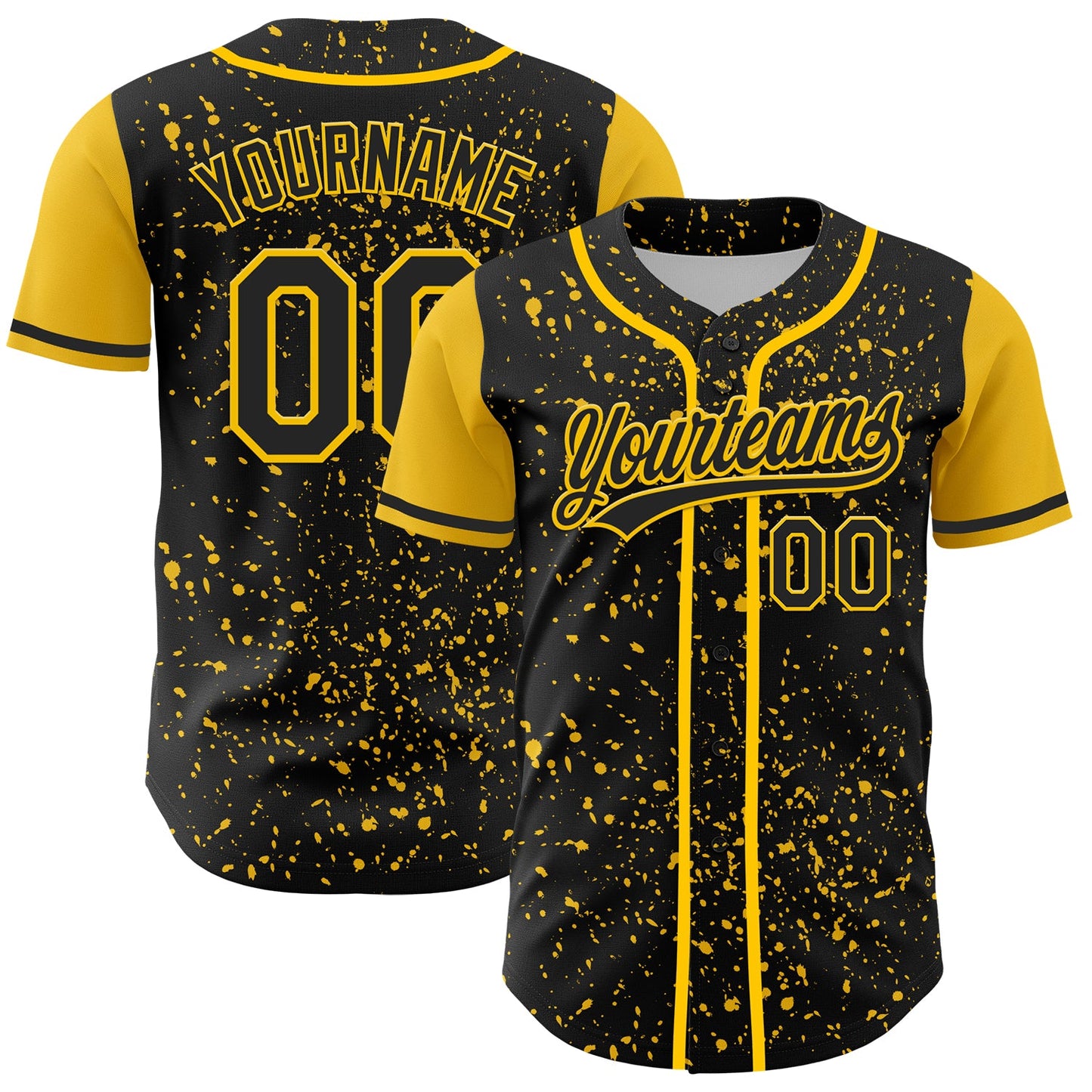 Custom Black Yellow 3D Pattern Design Abstract Splatter Ink Authentic Baseball Jersey T-Shirts, Hoodie, Sweatshirt (Image 1)