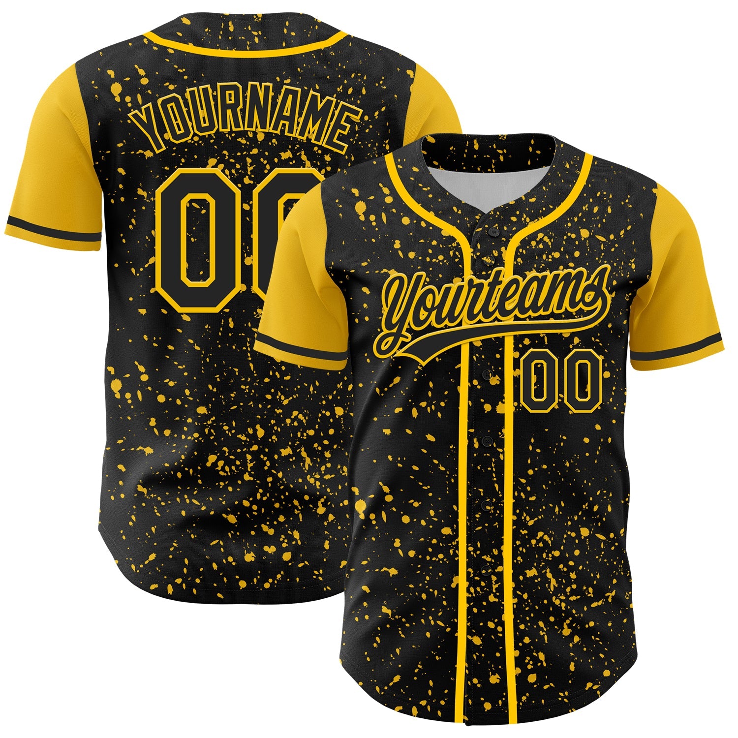 Custom Black Yellow 3D Pattern Design Abstract Splatter Ink Authentic Baseball Jersey T-Shirts, Hoodie, Sweatshirt (Image 1)
