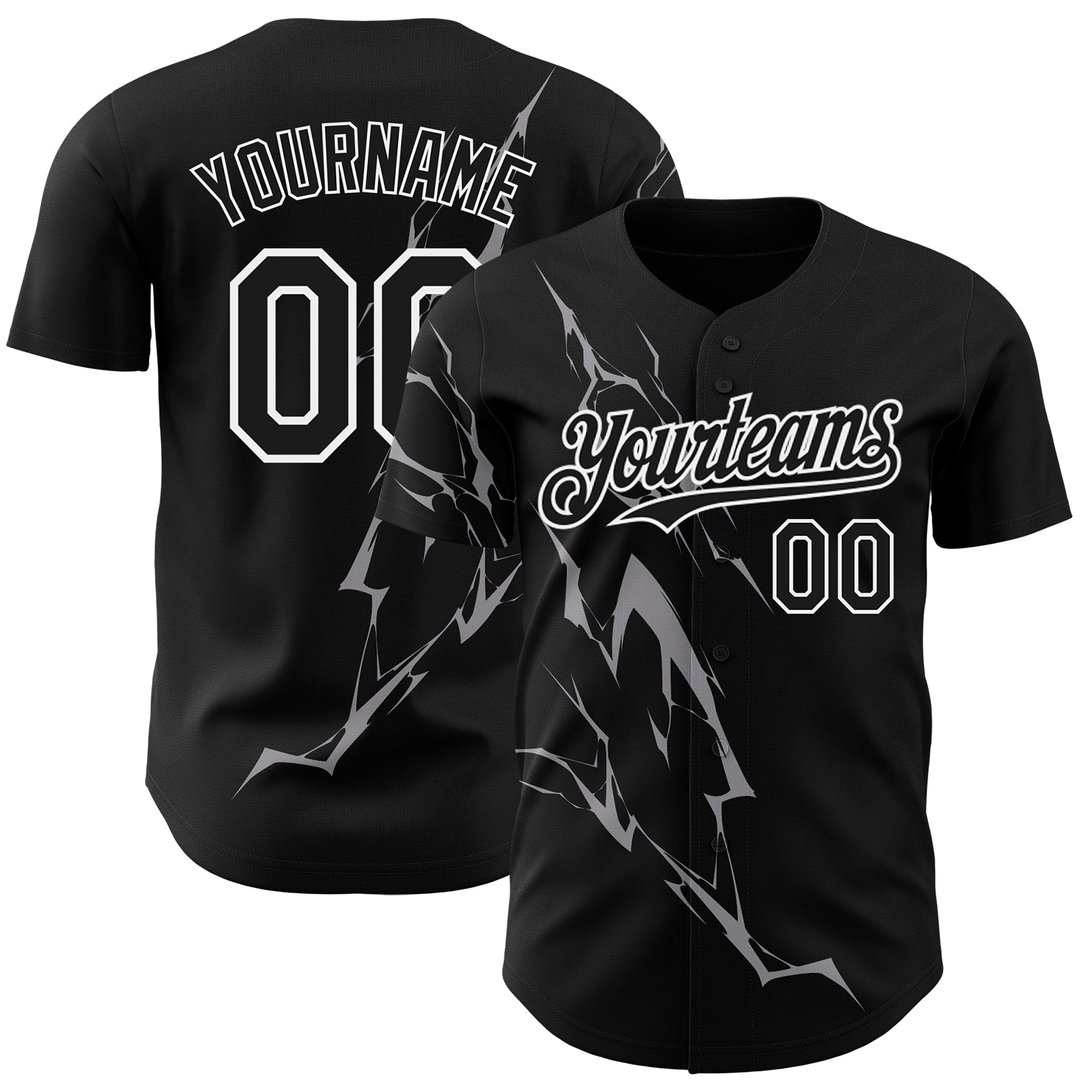 Custom Black Gray-White 3D Pattern Design Lightning Authentic Baseball Jersey T-Shirts, Hoodie, Sweatshirt (Image 1)