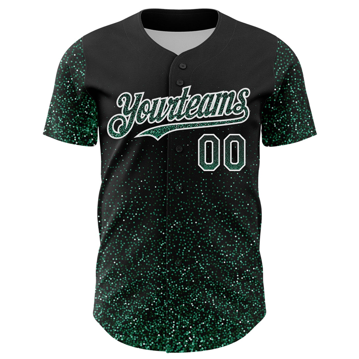 Custom Black Kelly Green-White 3D Pattern Design Abstract Colorful Glittering Dot Authentic Baseball Jersey... (Image 2)