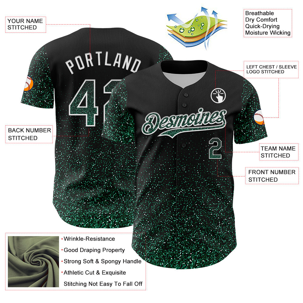 Custom Black Kelly Green-White 3D Pattern Design Abstract Colorful Glittering Dot Authentic Baseball Jersey... (Image 3)