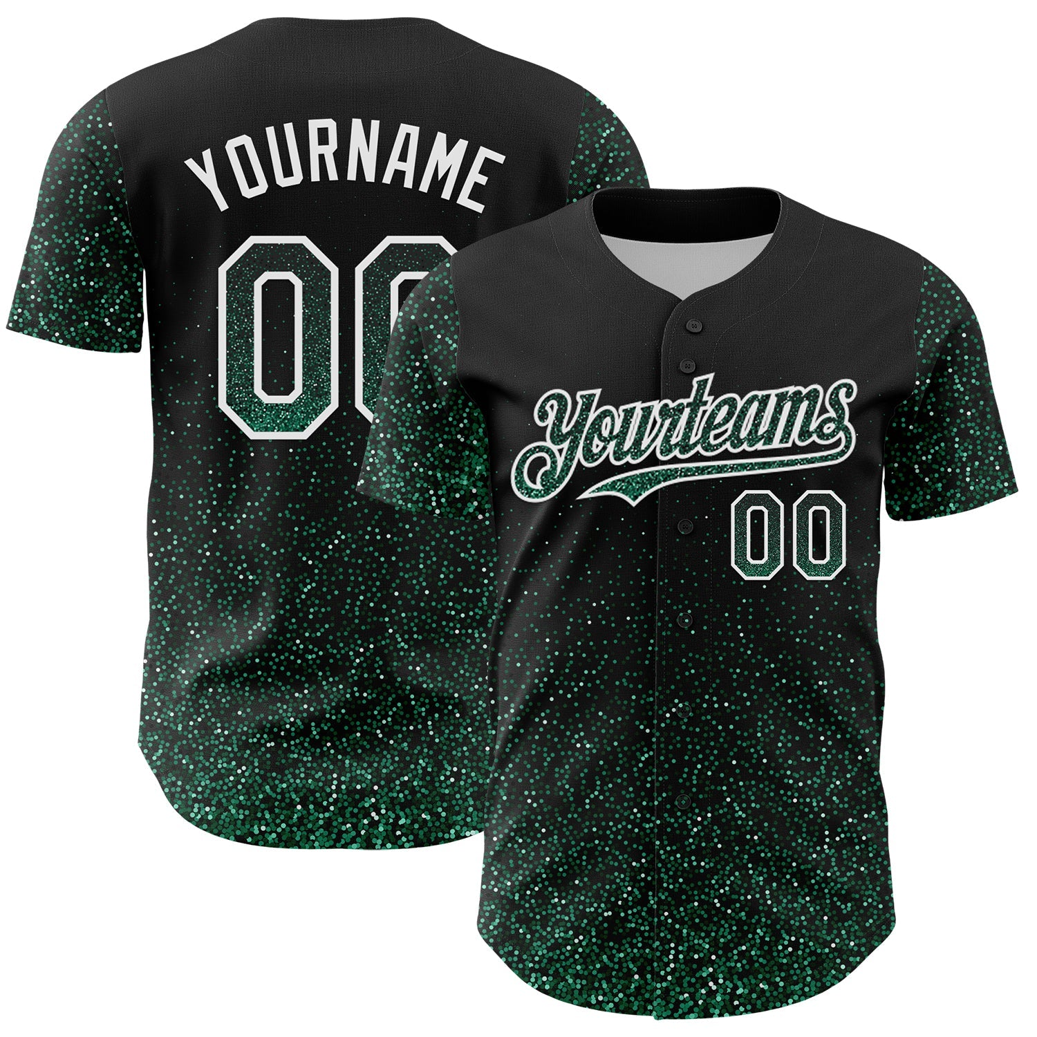 Custom Black Kelly Green-White 3D Pattern Design Abstract Colorful Glittering Dot Authentic Baseball Jersey... (Image 1)