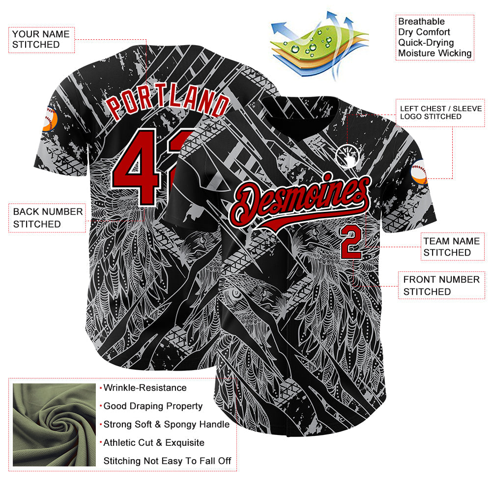 Custom Black Red-White 3D Pattern Design Animal Eagle Authentic Baseball Jersey T-Shirts, Hoodie, Sweatshirt (Image 3)