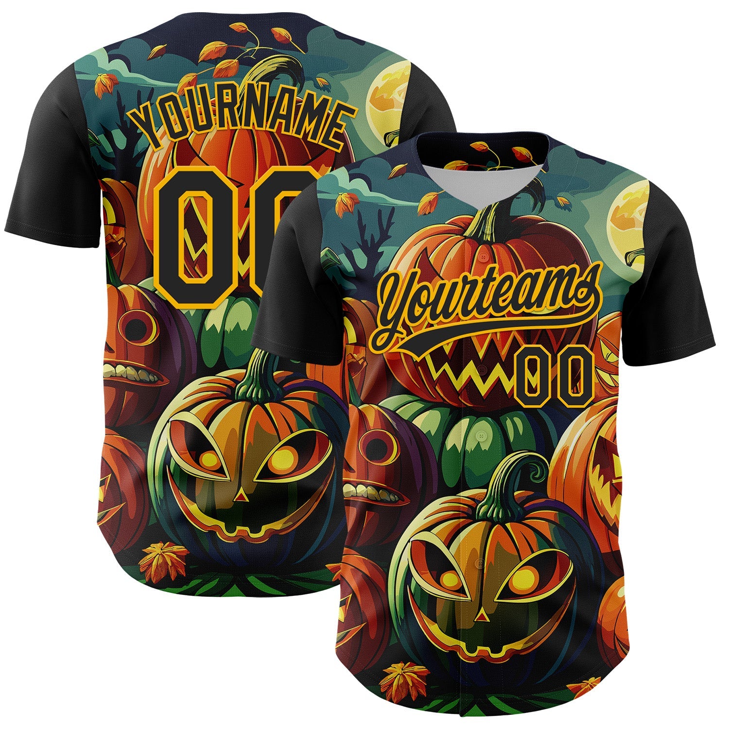 Custom Black Gold 3D Halloween Authentic Baseball Jersey T-Shirts, Hoodie, Sweatshirt | WearSparks.com (Image 1)