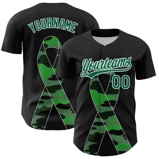 Custom Black Kelly Green-White 3D Liver Cancer Ribbon Authentic Baseball Jersey T-Shirts, Hoodie, Sweatshirt (Image 1)