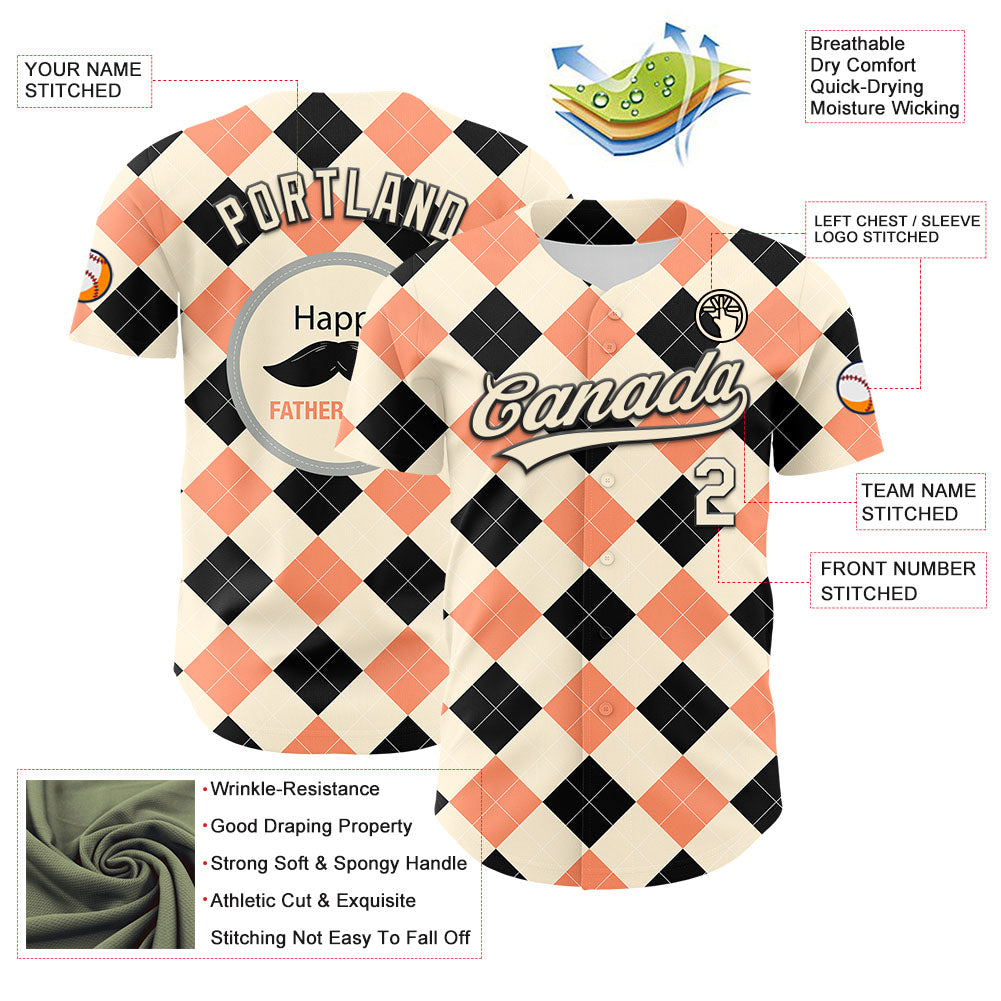 Custom Cream Black 3D Pattern Design Father's Day Mustache Authentic Baseball Jersey T-Shirts, Hoodie, Sweatshirt (Image 3)