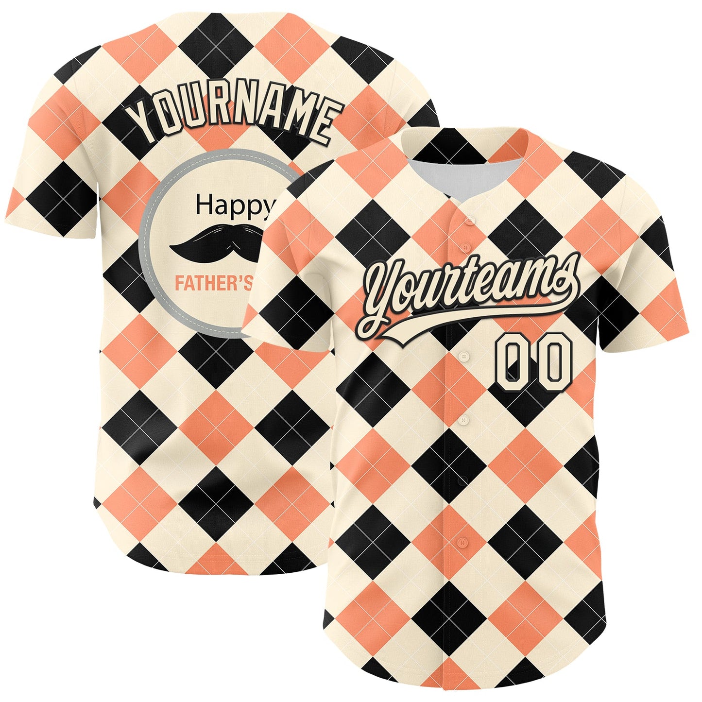 Custom Cream Black 3D Pattern Design Father's Day Mustache Authentic Baseball Jersey T-Shirts, Hoodie, Sweatshirt (Image 1)