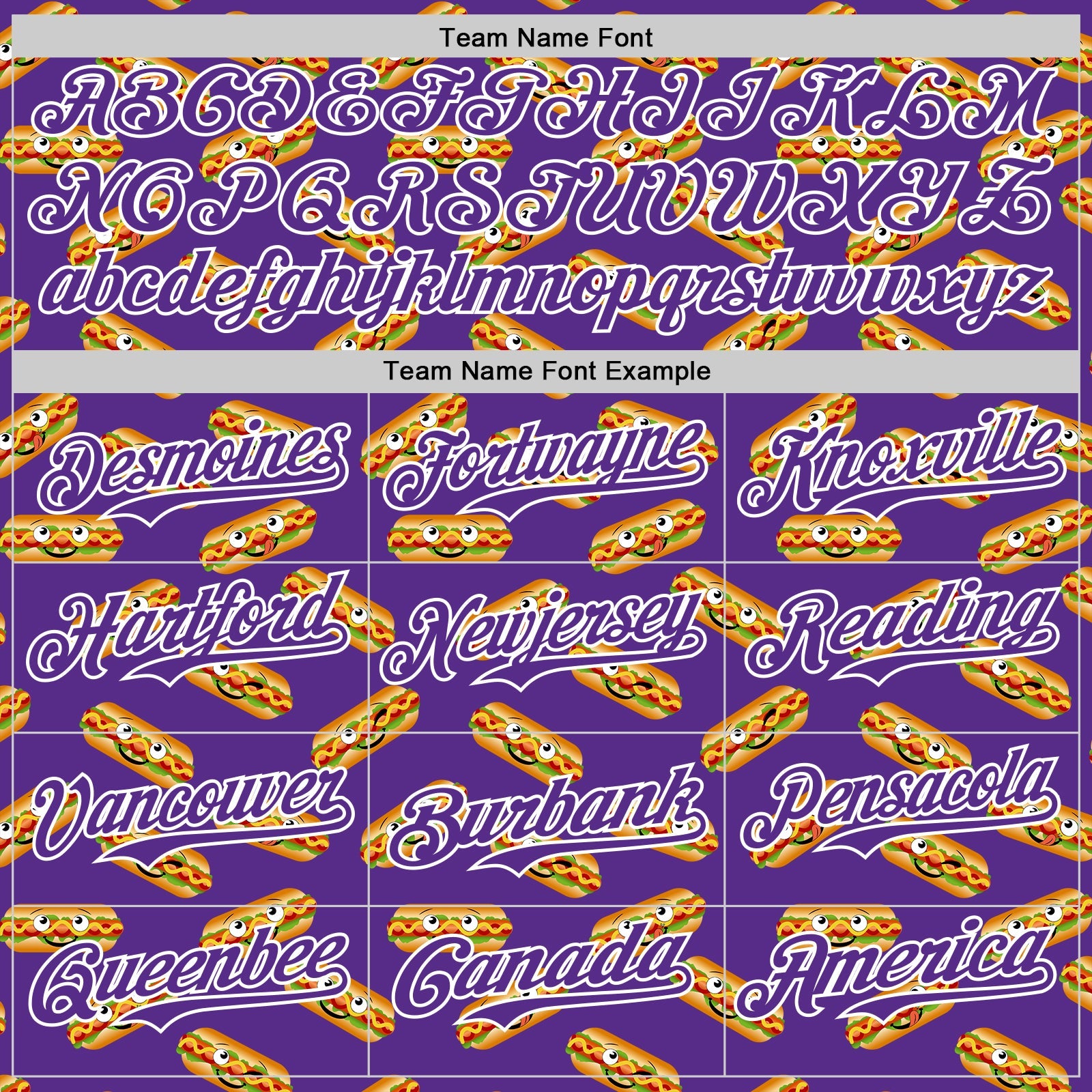 Custom Purple White 3D Pattern Design Foodie Fast Food Hot Dog Authentic Baseball Jersey