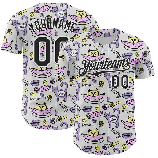 Custom White Black 3D Pattern Design Funny Cartoon Animal Cat And Dog Authentic Baseball Jersey