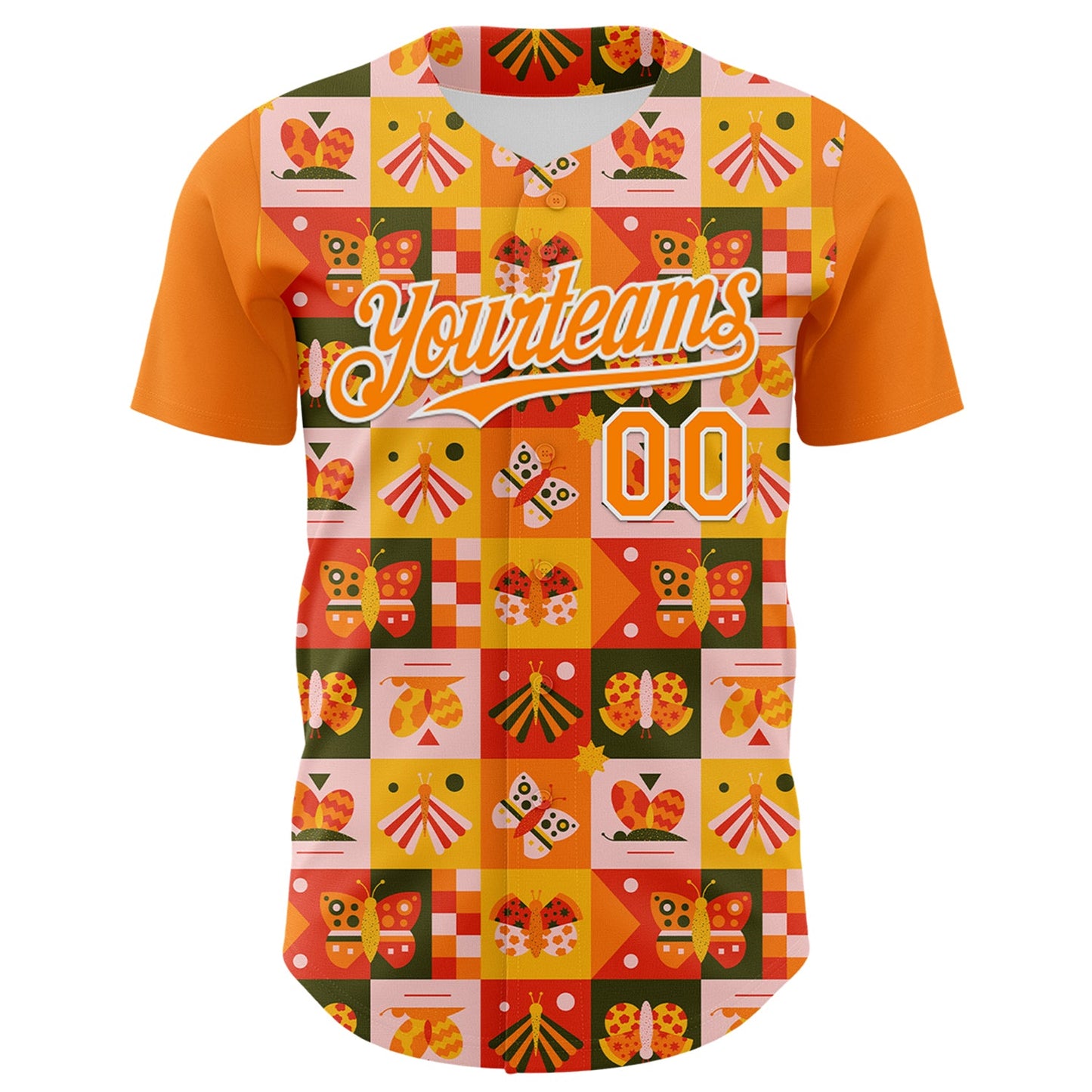 Custom Bay Orange White 3D Ambartive Checkered Butterfly Pattern Authentic Baseball Jersey T-Shirts, Hoodie,... (Image 2)