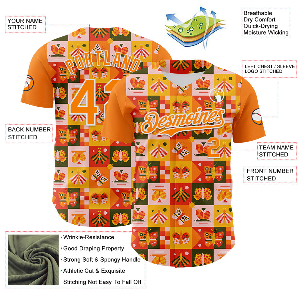 Custom Bay Orange White 3D Ambartive Checkered Butterfly Pattern Authentic Baseball Jersey T-Shirts, Hoodie,... (Image 3)