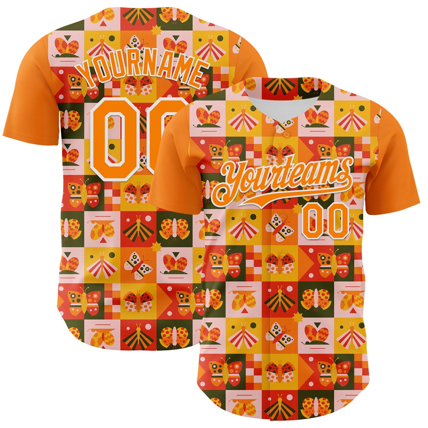 Custom Bay Orange White 3D Ambartive Checkered Butterfly Pattern Authentic Baseball Jersey T-Shirts, Hoodie,... (Image 1)