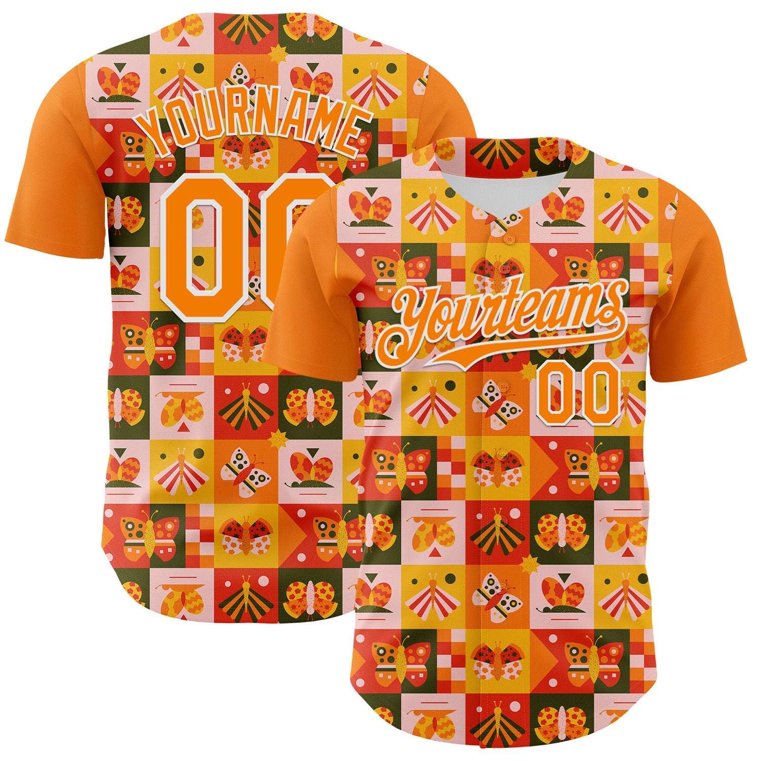 Custom Bay Orange White 3D Ambartive Checkered Butterfly Pattern Authentic Baseball Jersey T-Shirts, Hoodie,... (Image 1)