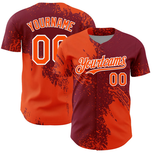 Custom Orange Crimson-White 3D Pattern Design Abstract Brush Stroke Authentic Baseball Jersey