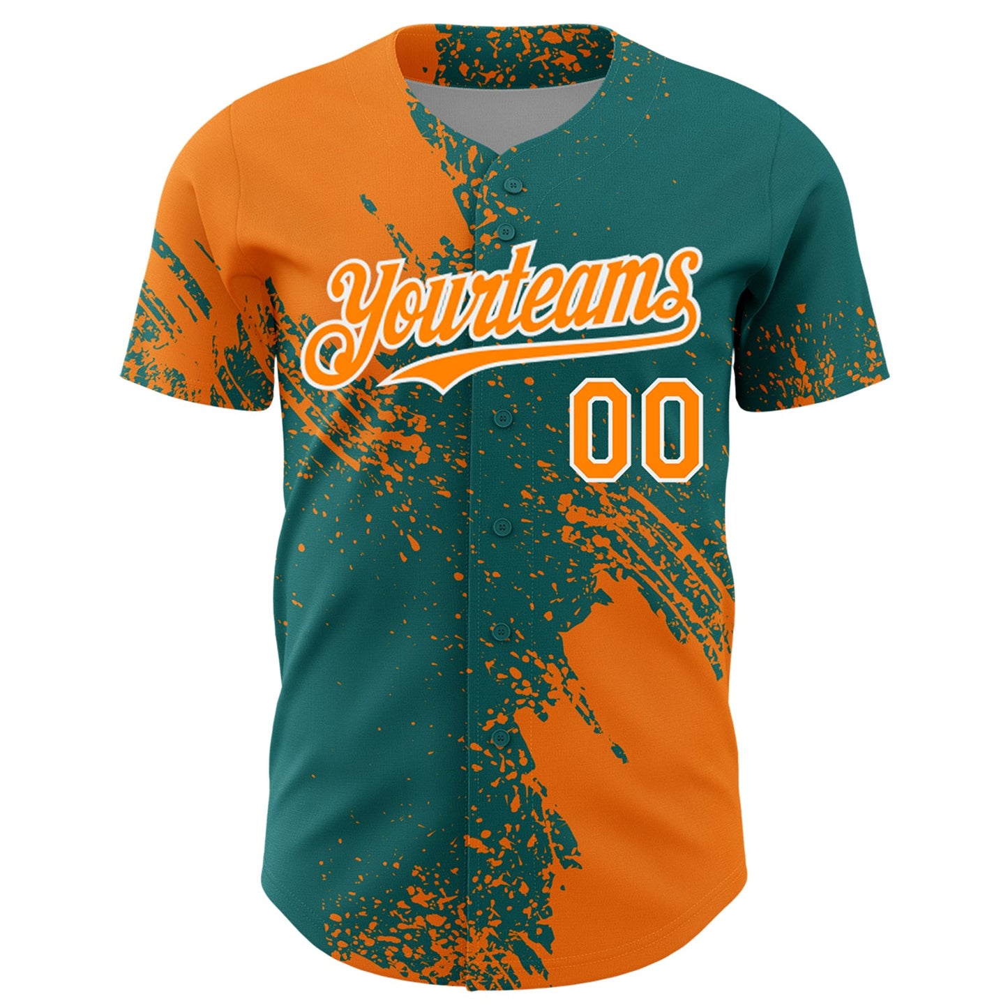 Custom Bay Orange Teal-White 3D Pattern Design Abstract Brush Stroke Authentic Baseball Jersey T-Shirts,... (Image 2)
