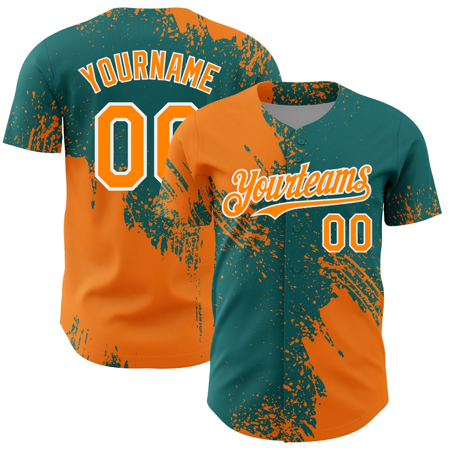 Custom Bay Orange Teal-White 3D Pattern Design Abstract Brush Stroke Authentic Baseball Jersey T-Shirts,... (Image 1)