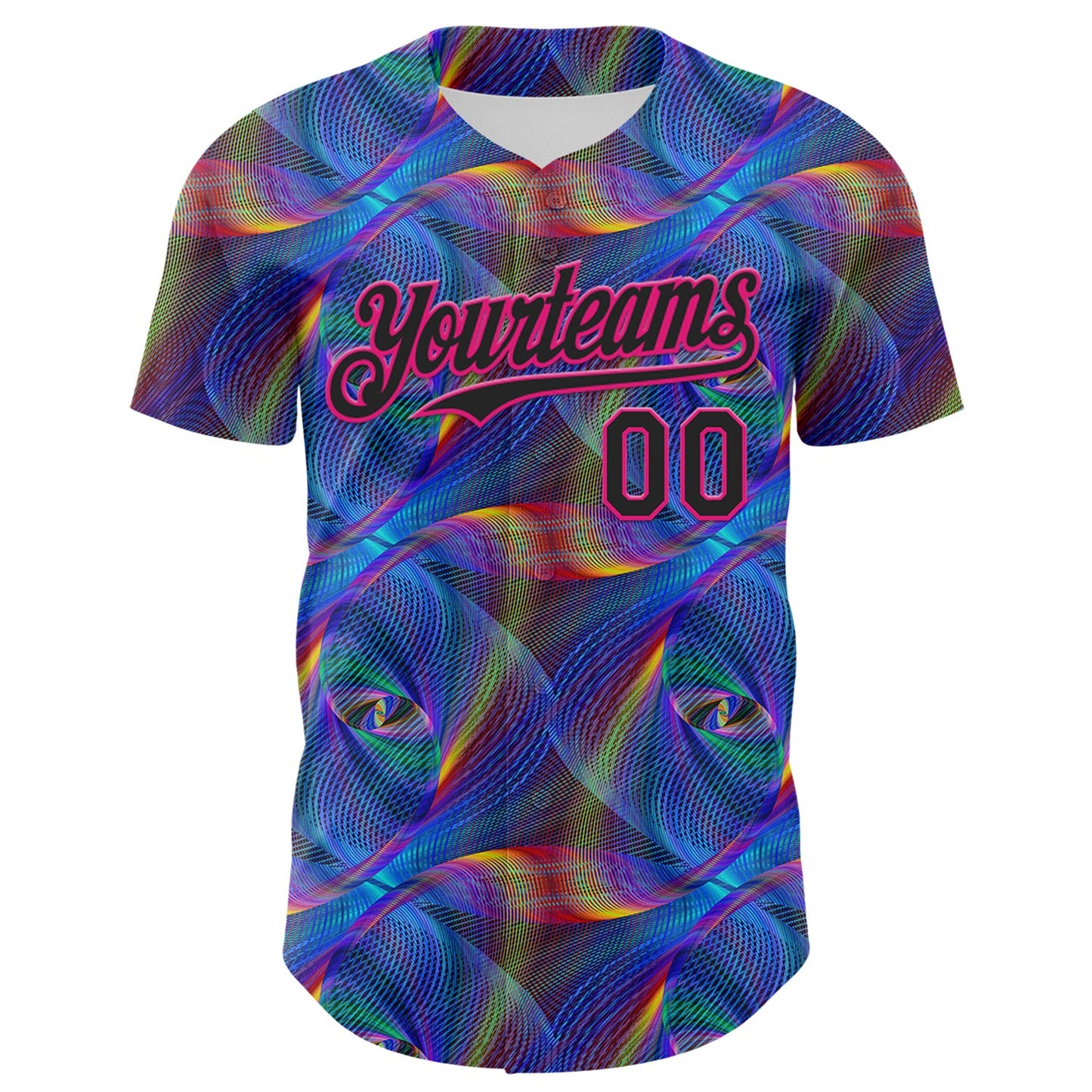 Custom Black Hot Pink 3D Pattern Design Rave Psychedelic Fractal Style Authentic Baseball Jersey T-Shirts,... (Image 2)