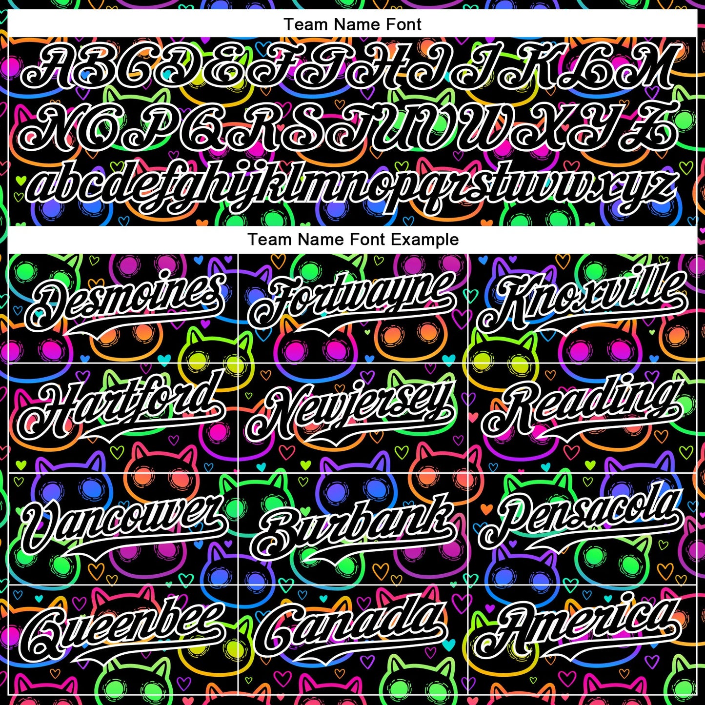 Custom Black White 3D Pattern Design Rave Psychedelic Neon Cartoon Cat Authentic Baseball Jersey
