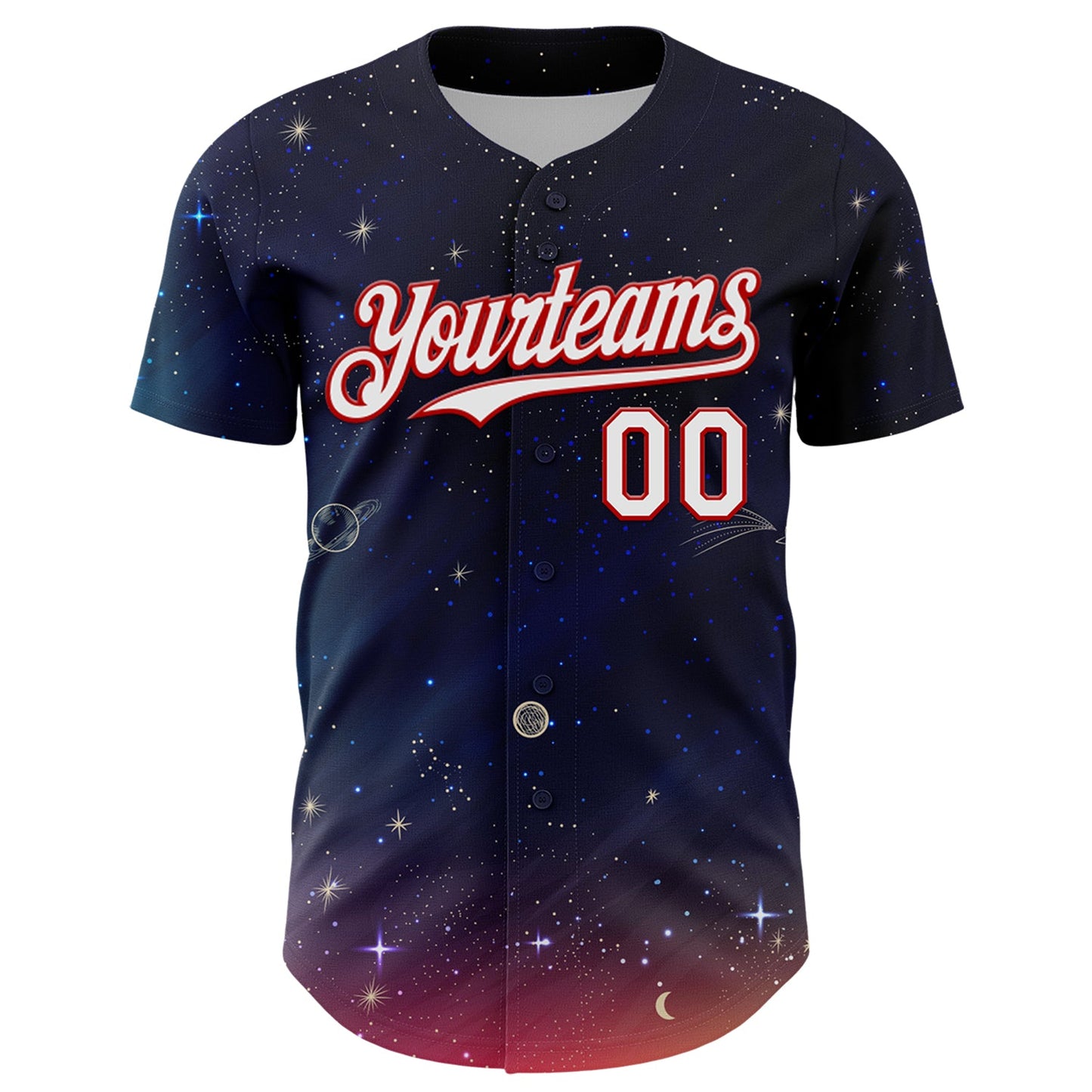 Custom Navy White-Red 3D Pattern Design Space Galaxy Star Authentic Baseball Jersey