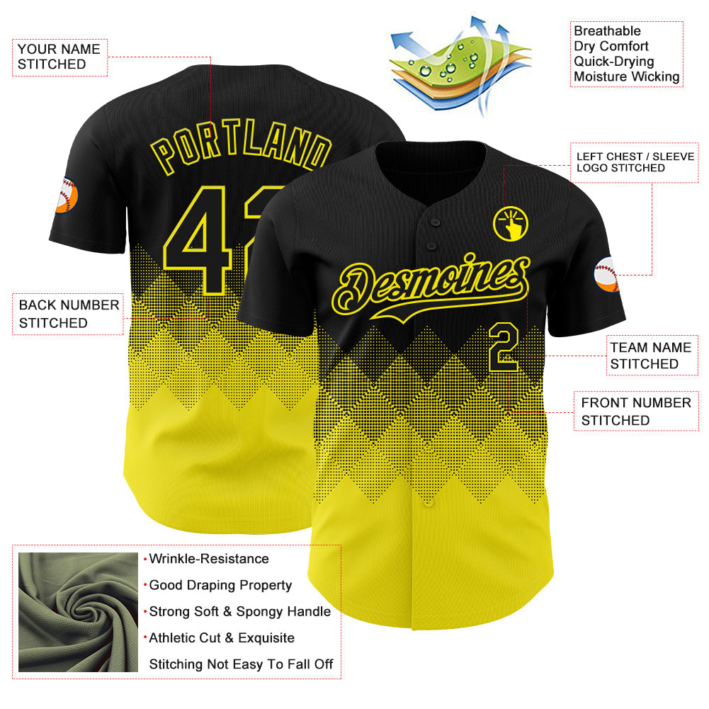 Custom Black Light Yellow 3D Gradient Square Shape Authentic Baseball Jersey T-Shirts, Hoodie, Sweatshirt (Image 3)