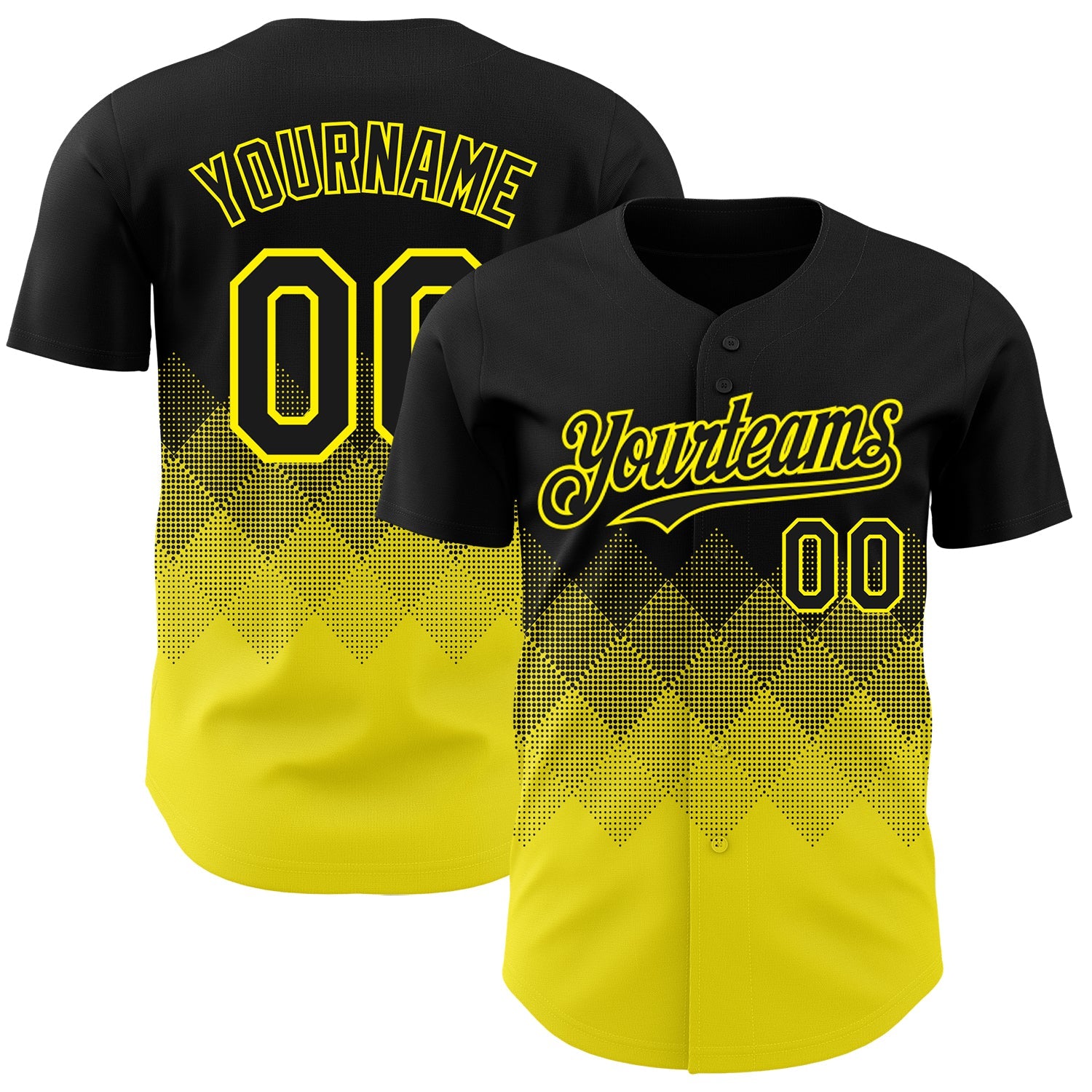Custom Black Light Yellow 3D Gradient Square Shape Authentic Baseball Jersey T-Shirts, Hoodie, Sweatshirt (Image 1)
