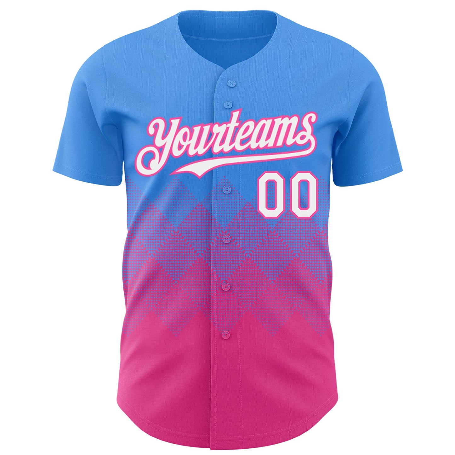 Custom Electric Blue White-Pink 3D Gradient Square Shape Authentic Baseball Jersey T-Shirts, Hoodie, Sweatshirt (Image 2)
